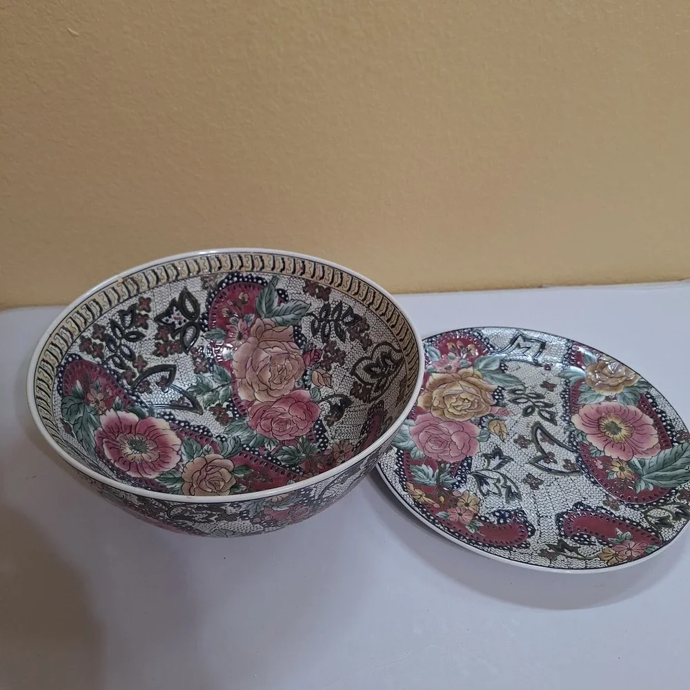 Vintage Accent Chinese Plate & Bowl Large 10